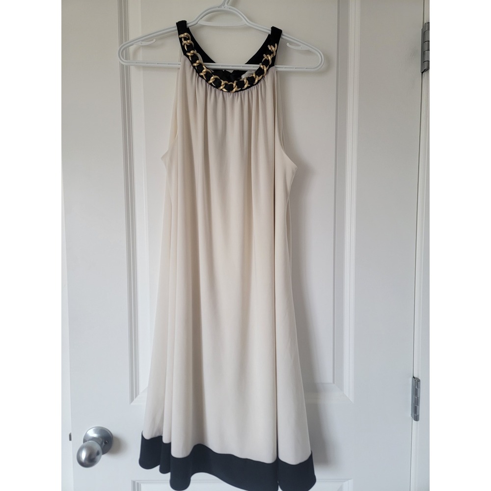 Jessica Howard Cream Black Chain Halter Neck Bow Back Shift Dress Size 12